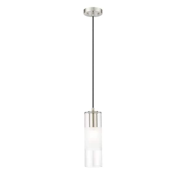 Unbranded Alton 4.75 in. 1-Light Brushed Nickel Shaded Pendant Light with Clear Plus Frosted Glass Shade, No Bulbs Included