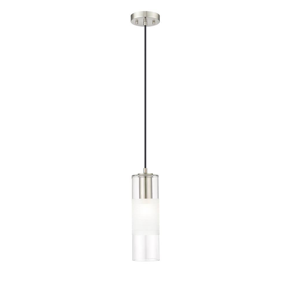 Alton 4.75 in. 1-Light Brushed Nickel Shaded Pendant Light with Clear Plus 