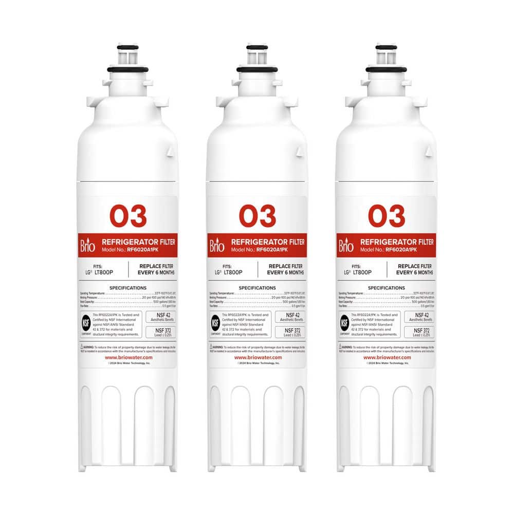 Brio 6020A Refrigerator Water Filter Replacement 3-Pack for LG LT800P, ADQ73613401 Kenmore 9490,46-9490,469490