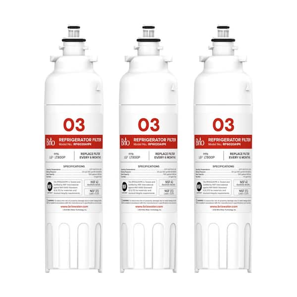 Brio 6020A Refrigerator Water Filter Replacement 3-Pack for LG LT800P, ADQ73613401 Kenmore 9490,46-9490,469490