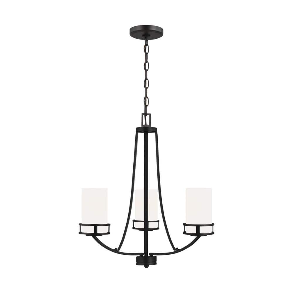 Robie Midnight Black 3-Light Chandelier with Etched Glass Shades