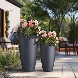13.5in., 17.5in. Dia Granite Gray Extra Large Tall Round Concrete Plant Pot / Planter for Indoor & Outdoor Set of 2