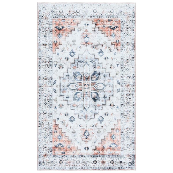 SAFAVIEH Martha Stewart Washable Sage/Light Rust 3 ft. x 5 ft. Machine Washable Distressed Medallion Area Rug