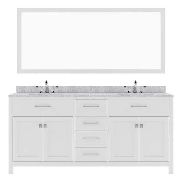 Virtu USA Caroline 72 in. W x 22 in. D x 34 in. H Double Sink Bath Vanity in White with Marble Top and Mirror