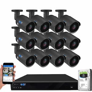 16-Channel 8MP 4TB NVR Security Camera System 12 Wired Bullet Cameras 2.8mm Fixed Lens Human/Vehicle Detection Mic
