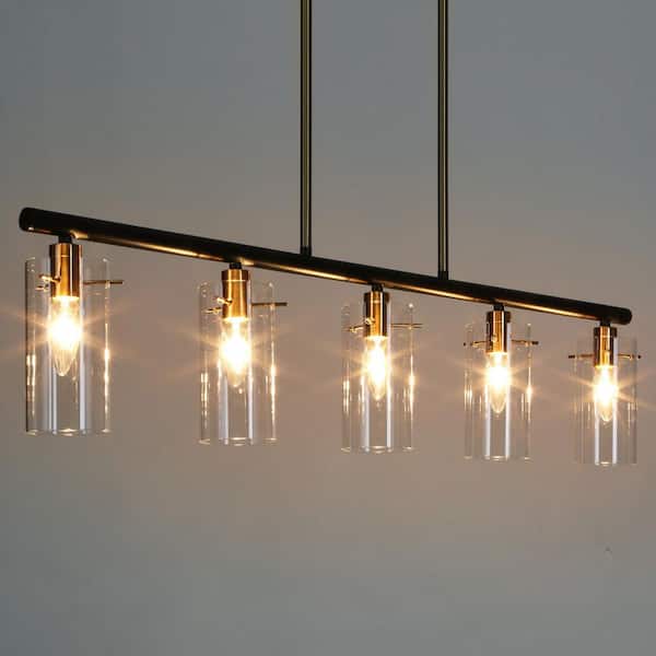 Zevni 5-Light Plated Brass and Matte Black Island Hanging