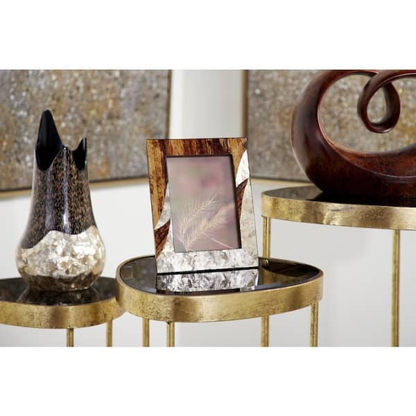 Litton Lane 5 in. x 7 in. Large Inlaid Gold Capiz Shell and Banana Wood Picture Frame