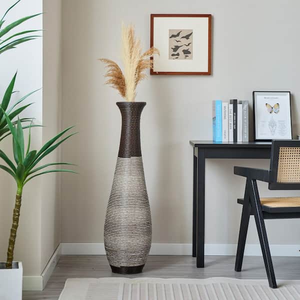 Avex 40 in. H Black Gray Polypropylene Cylinder Decorative Vase