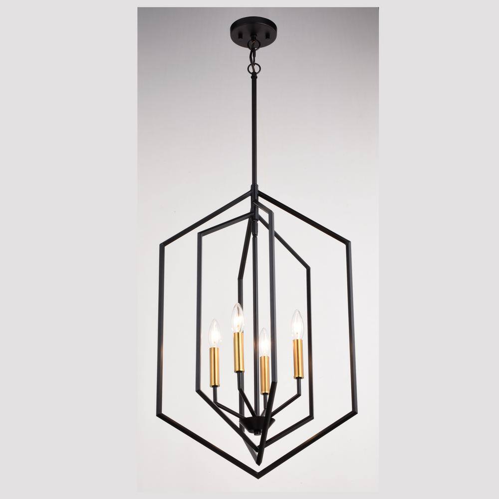 Contemporary Satin Brass and Black Metal 18" Drum Pendant Light