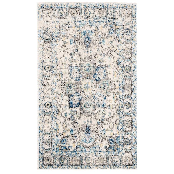 SAFAVIEH Madison Gray/Ivory Doormat 3 ft. x 5 ft. Distressed Border Area Rug