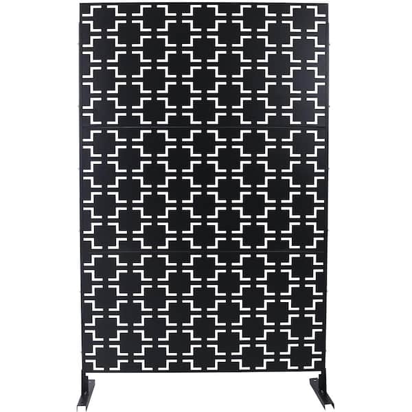 ITOPFOX Elegant 48 in. x 76 in. Outdoor and Indoor Privacy Screen Metal, Freestanding Decorative Privacy Fence Panels in Black
