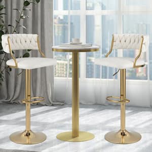 24-32 in. White Low Back Metal Bar Stool Counter Stool with Velvet Seat (Set of 2)