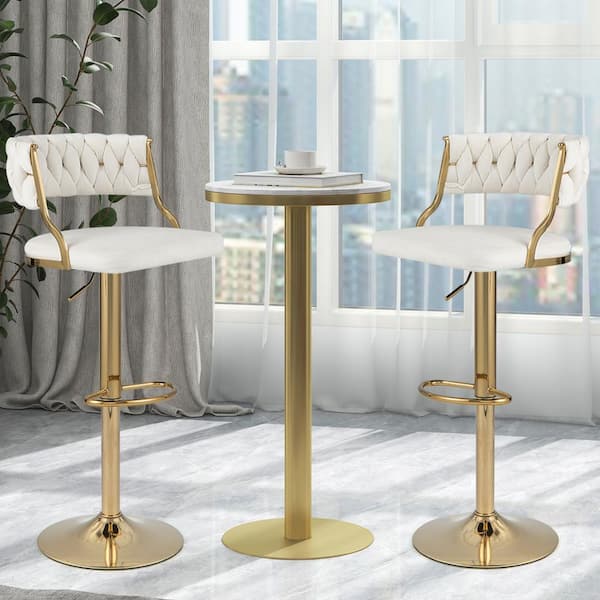 Costway 24-32 in. White Low Back Metal Bar Stool Counter Stool with Velvet Seat (Set of 2)