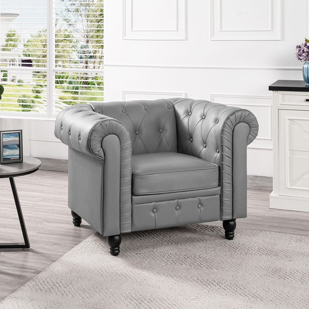 Lazzara Oswald Gray Textured Fabric Upholstery Accent Arm