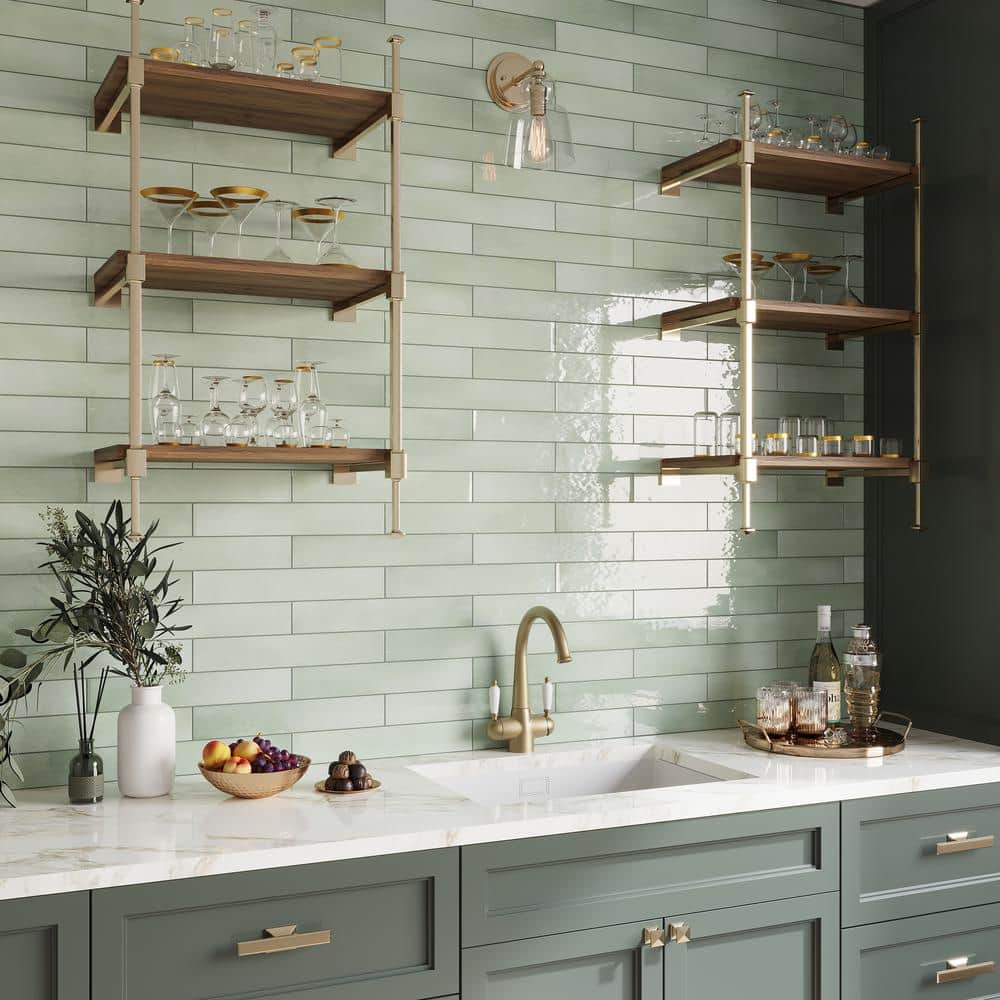 Tea Green Glossy Ceramic Subway Wall and Floor Tile