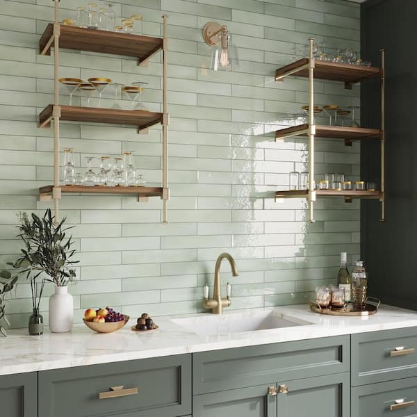 Silken 2.56 in. x 15.75 in. Tea Green Ceramic Glossy Wall and Floor Tile (15 Cases/161.4 sq. ft./Pallet)