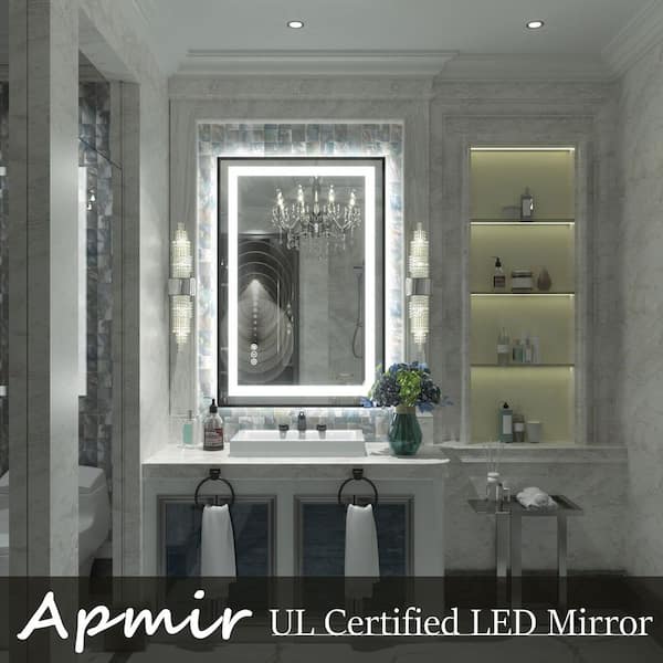 24 in. W x 36 in. H Rectangular Framed Front and Back LED Lighted Anti-Fog Wall Bathroom Vanity Mirror in Tempered Glass
