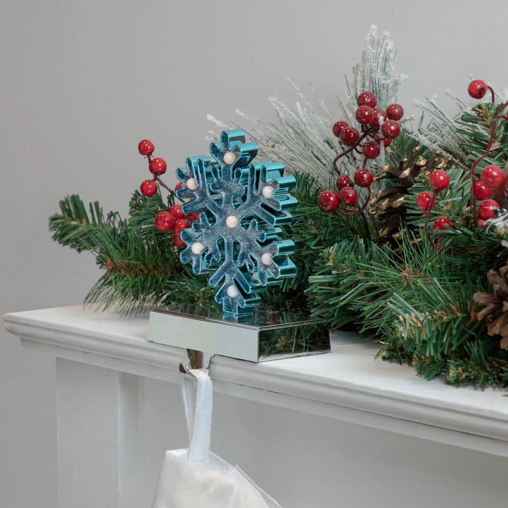 Blue and Silver LED Glitter Snowflake Christmas Stocking Holder