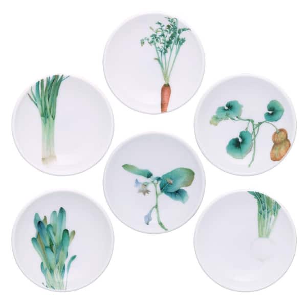 Kyoka Shunsai 3.75 in. White Porcelain Set of 6 Assorted Small Plates