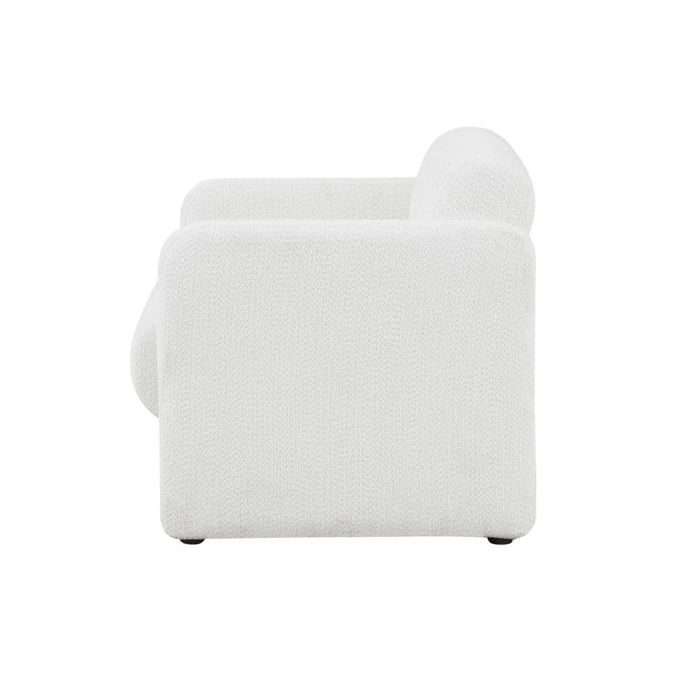 White Boucle Upholstered Barrel Accent Chair with Wood Frame