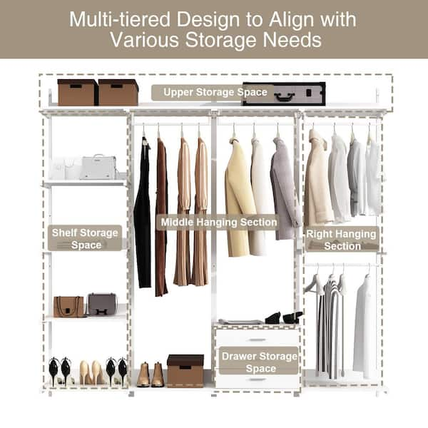 FUFU&GAGA White Metal Frame Hall Tree Clothes Rack Closet Shoe