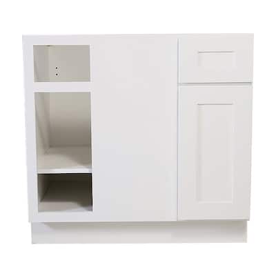 Brookings Plywood Assembled Shaker 36x34.5x24 in. 1-Door 1-Drawer Blind Base Kitchen Cabinet in White