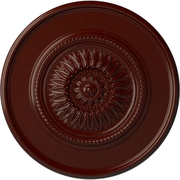 Ekena Millwork 2-1/2" x 41-1/8" x 41-1/8" Polyurethane Large Floral Ceiling Medallion, Brushed Mahogany