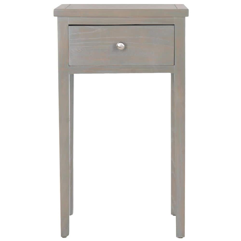Ash Grey Elm Wood Nightstand with Drawer