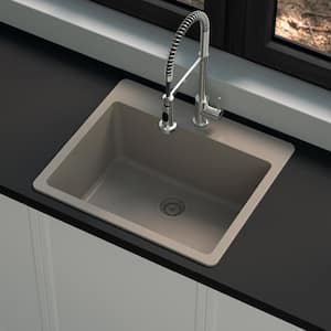 Stonehaven 25 in. Drop-In Single Bowl Taupe Ice Granite Composite Kitchen Sink with Taupe Strainer
