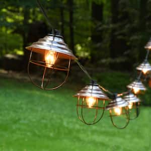 Outdoor 20 ft. Plug-in Electric Edison Bulb Cafe String Lights with 10 Brown Metal Shades