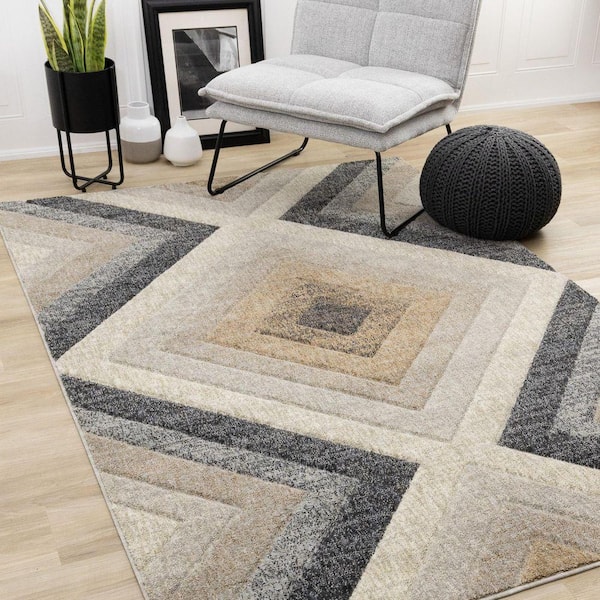 Cora Collections 5 ft. x 8 ft. Grey Geometric, Trellis Indoor Area Rug