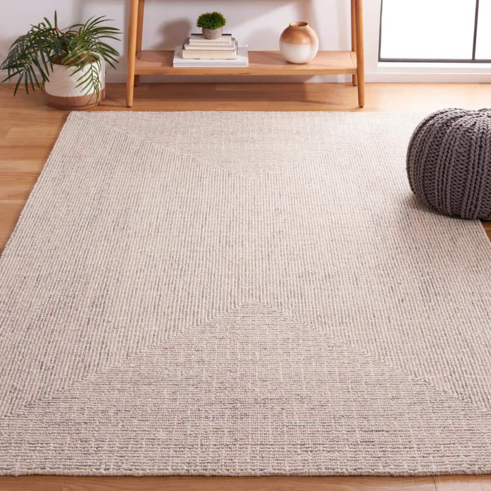 Ivory Abstract Handmade Round Wool Tufted Rug, 6' x 9'
