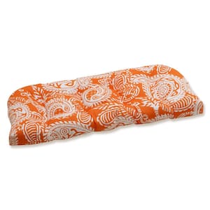 Paisley Rectangular Outdoor Bench Cushion in Orange/Ivory Addie