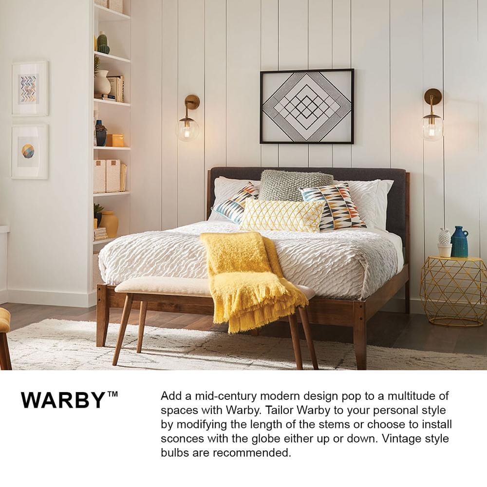 Warby Mid-Century Modern Black and Clear Glass Dimmable Sconce