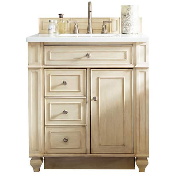 James Martin Vanities Bristol 30 in. Wx 23.5 in. D x 34 in. H Single Bath Vanity in Vintage Vanilla with Quartz Top in Classic White