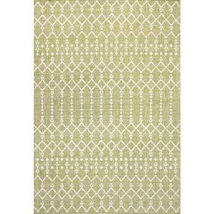 Ourika Moroccan Geometric Textured Weave Light Green/Cream 4 ft. x 6 ft. Indoor/Outdoor Area Rug