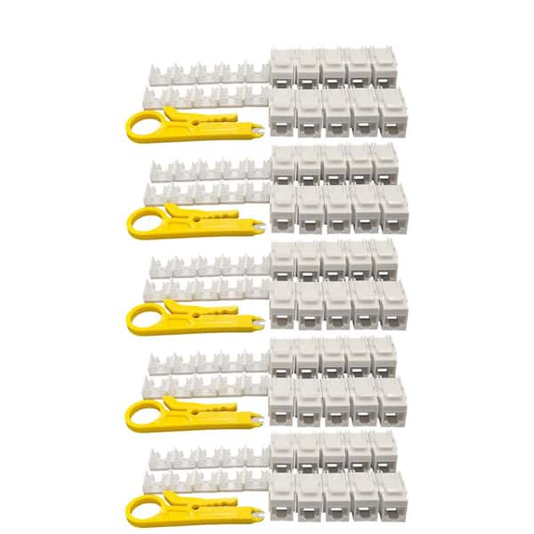 Micro Connectors, Inc Cat 6 Unshielded Punch Down Keystone Jack with Tool in White (50-Pack)