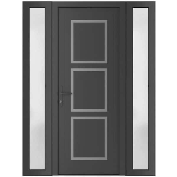 VDOMDOORS 60 in. x 80 in. Right-hand/Inswing Frosted Glass Antracite Grey Steel Prehung Front Door with Hardware