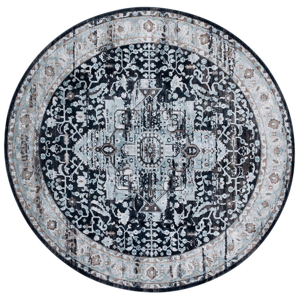 7' Round UV treated Polypropylene Ivory or Blue Area Rug main image 0