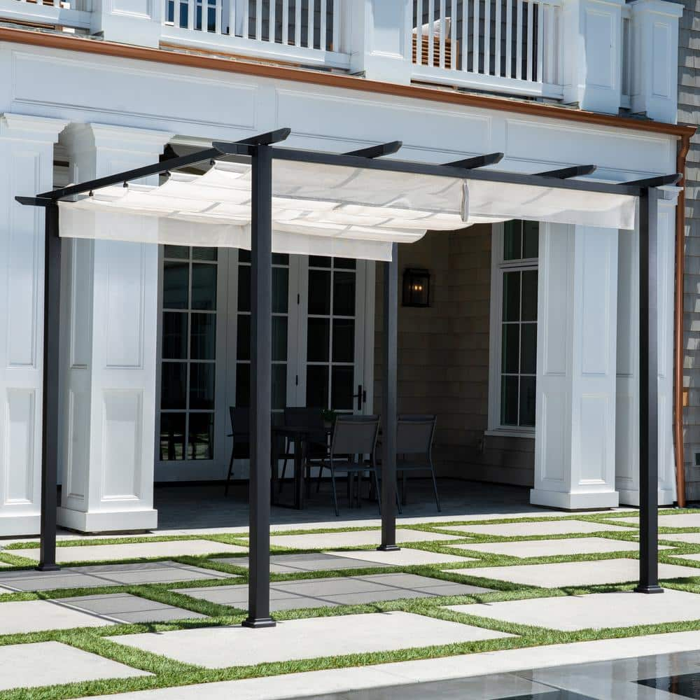 VEIKOUS 13 ft. W x 10 ft. D Aluminum Pergola Outdoor with Dark Gray  Retractable Canopy PG0202-02-9 - The Home Depot