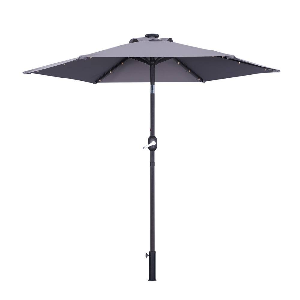 9 ft. Mental Market Patio Umbrella with LED Light in Gray