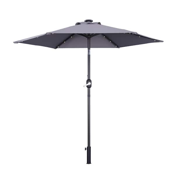Unbranded 9 ft. Mental Market Patio Umbrella with LED Light in Gray