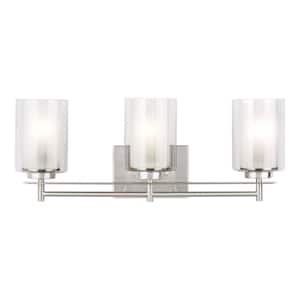 Elmwood Park 22.25 in. 3-Light Brushed Nickel Modern Transitional Bathroom Vanity Light with Satin Etched Glass Shades