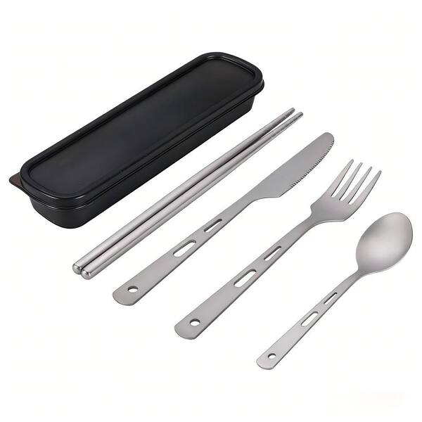 5 Piece Titanium Flatware Set, Ultra Lightweight Portable Reusable Utensils with Case, Silver Cutlery Set for Camping