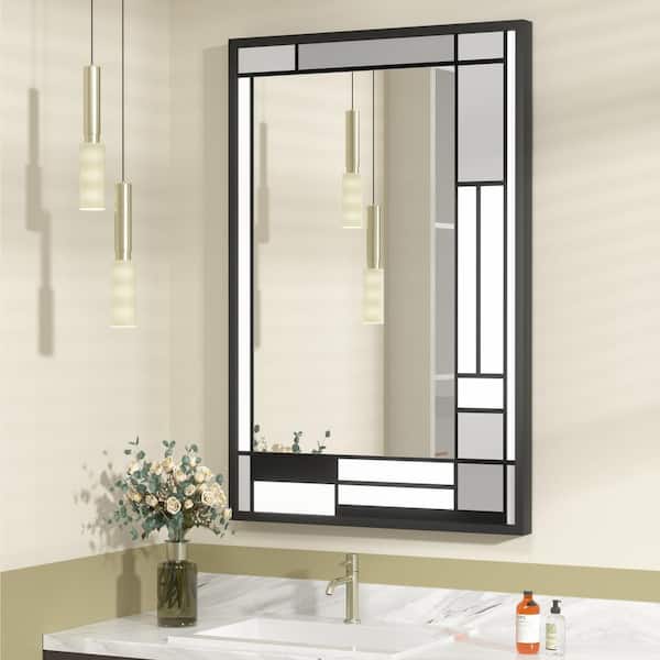 Apmir 24 in. W x 36 in. H Rectangular Tempered Glass and Aluminum Alloy Framed Window Pane Wall Decor Bathroom Vanity Mirror