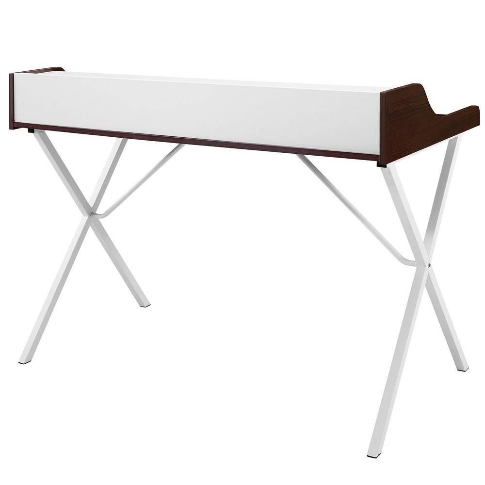 Mid-Century Modern Oak Computer Desk with Hutch and Drawer in Cherry