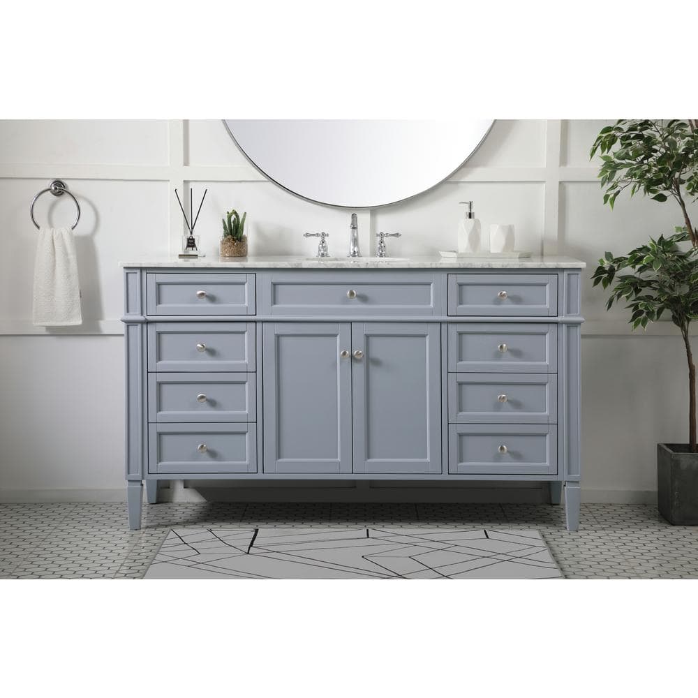 Gray Solid Wood MDF Marble Single Bathroom Vanity with Porcelain Sink