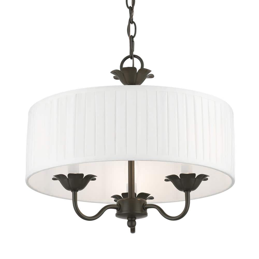 Edinburgh English Bronze 3-Light Drum Pendant with Off-White Shade