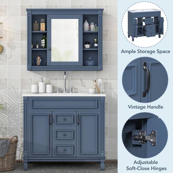 Aoibox 36 in.W X 18 in.D X 34 in.H Royal Blue Bath Vanity w Aoibox 36 in.W X 18 in.D X 34 in.H Royal Blue Bath Vanity w