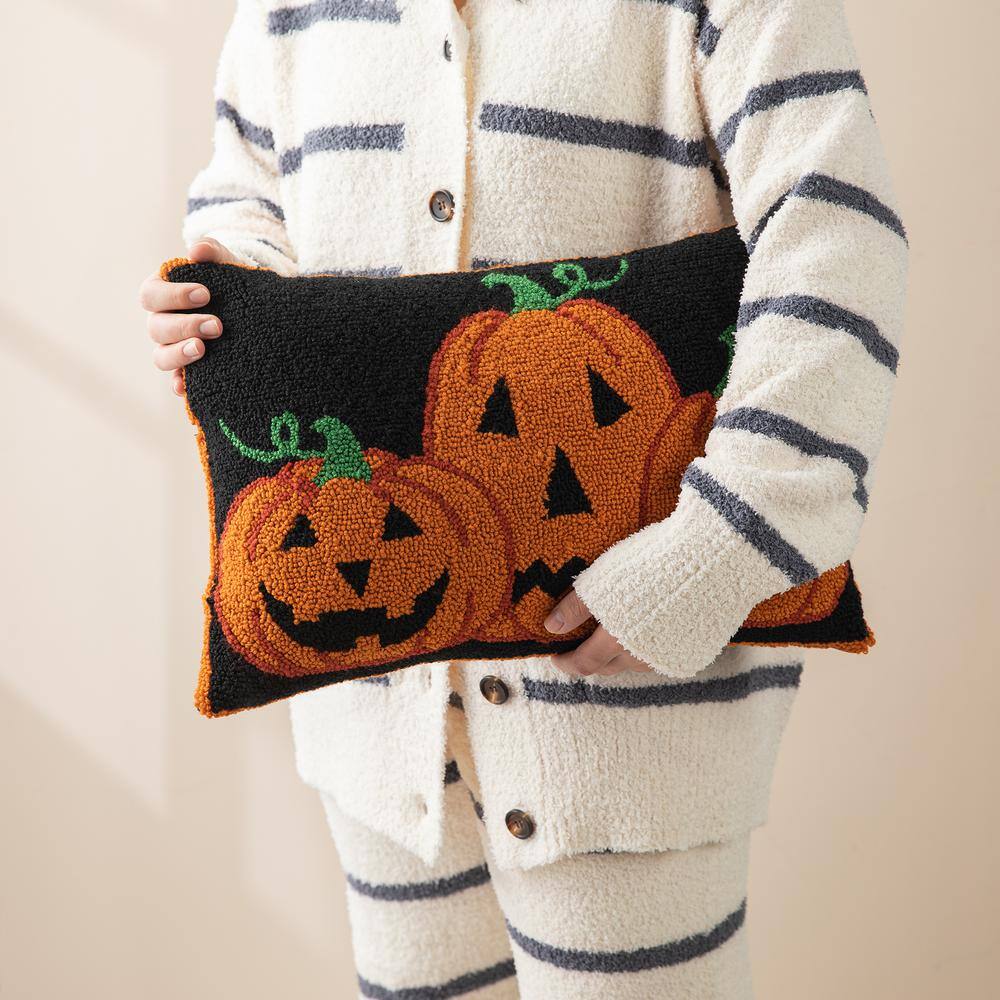 Handmade Black Halloween Pumpkins Rectangular Throw Pillow